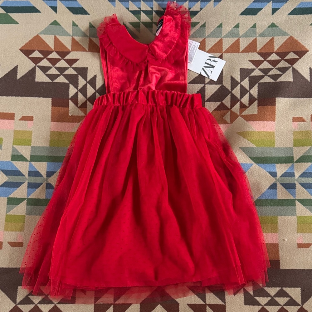 NWT Zara Red Velour and Tulle Dress